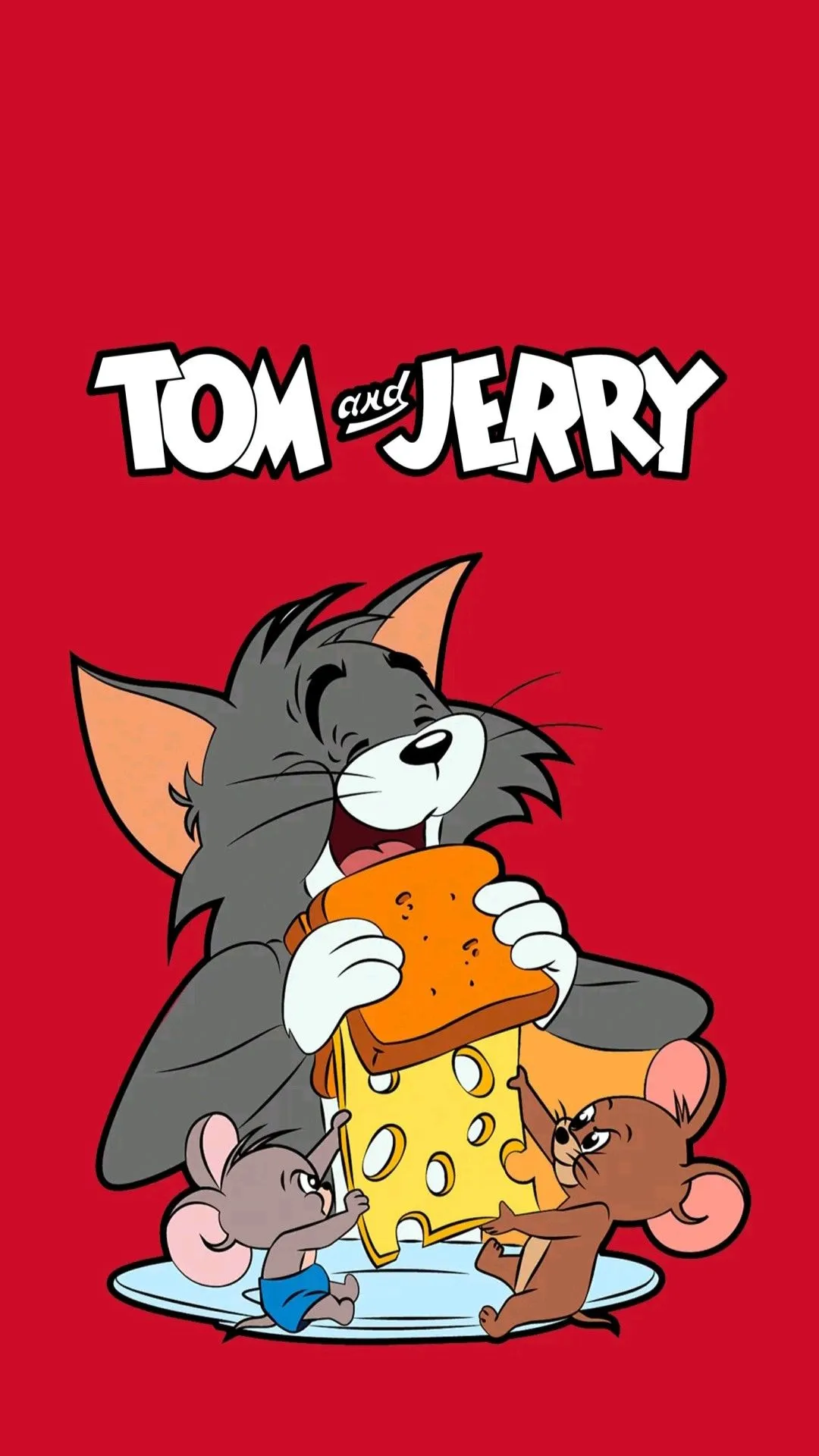 Classic Tom and Jerry Cartoon Poster in Red Background