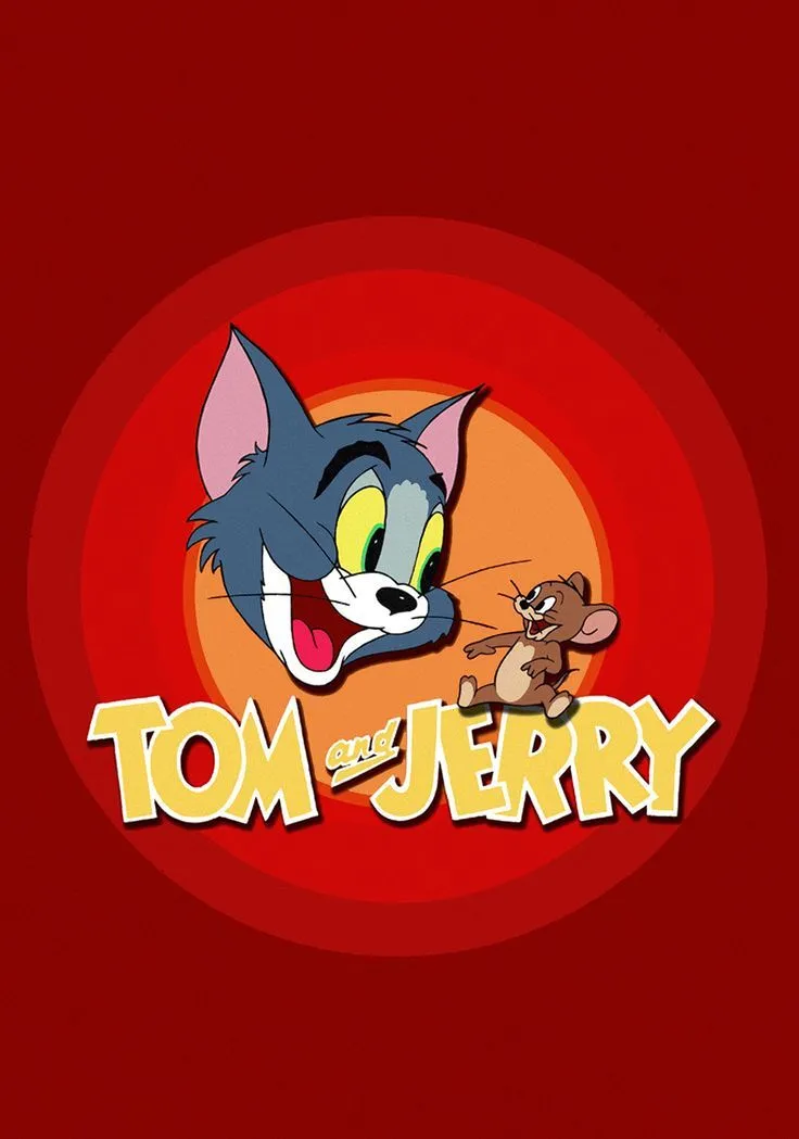 Classic Tom and Jerry logo on a red background wallpaper
