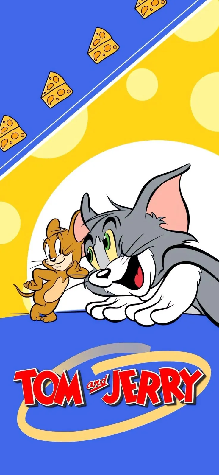 Classic Tom and Jerry Pose with Logo and Blue Background