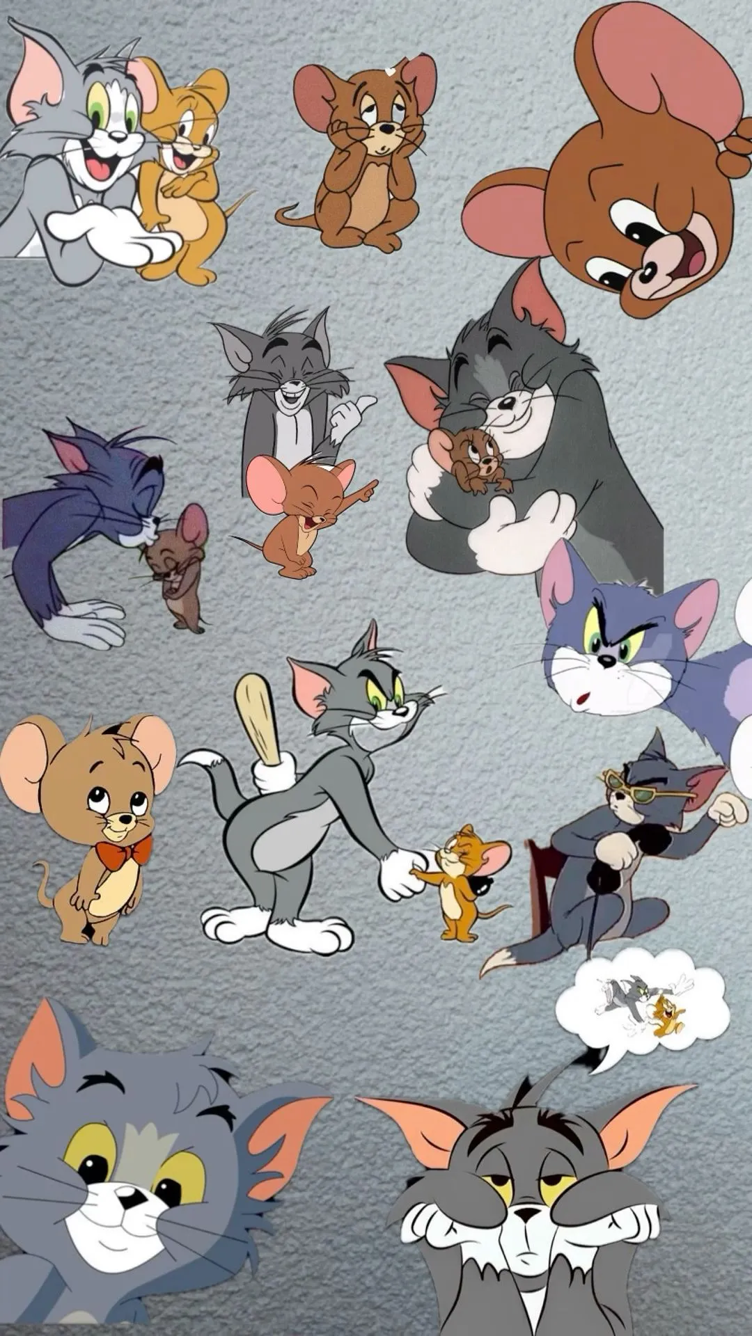 Collage of Different Poses and Faces of Tom and Jerry