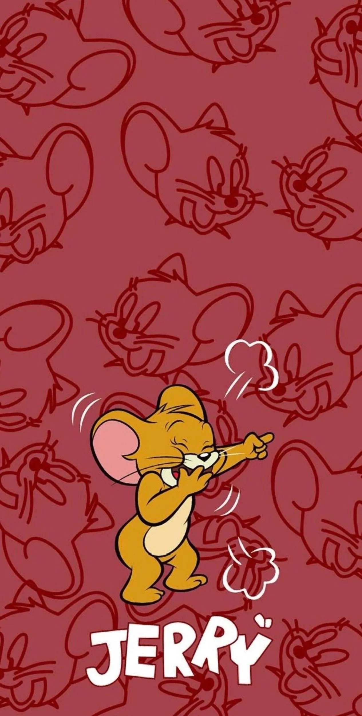 Cute Red Poster Featuring Jerry Alone with Heart Patterns