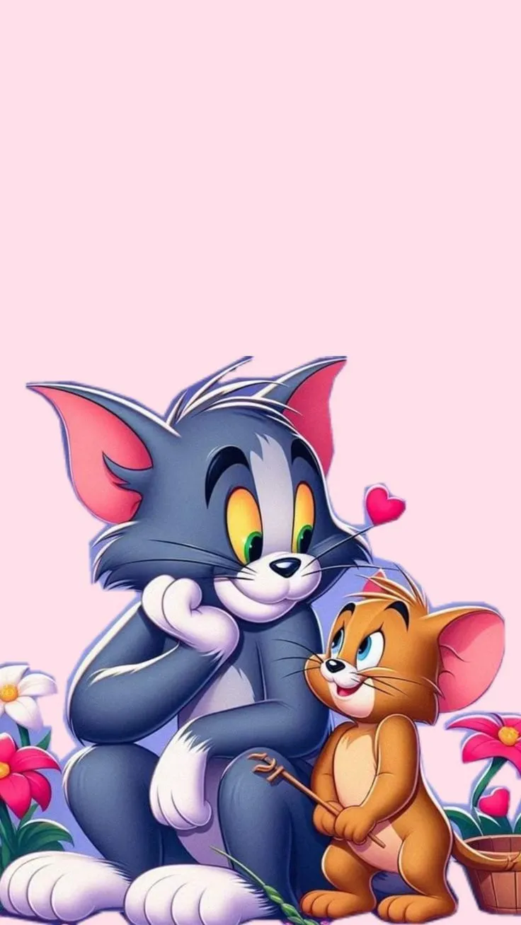 Cute Tom and Jerry with Pink Background in a Friendly Pose