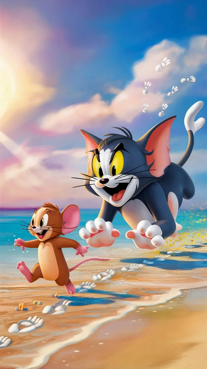 Jerry Looking at Tom While Sitting on the Beach Shore