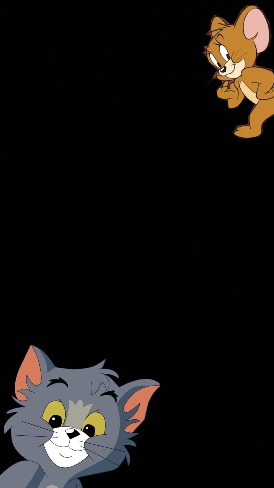 Jerry peeking from above while Tom looks angry below