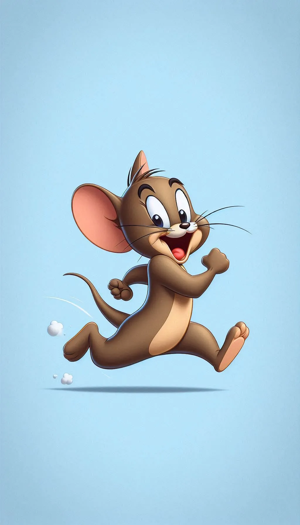 Jerry Running Happily on Light Blue Cartoon Background