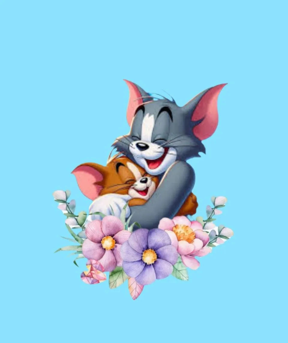Jerry smiling with flowers on a bright blue background