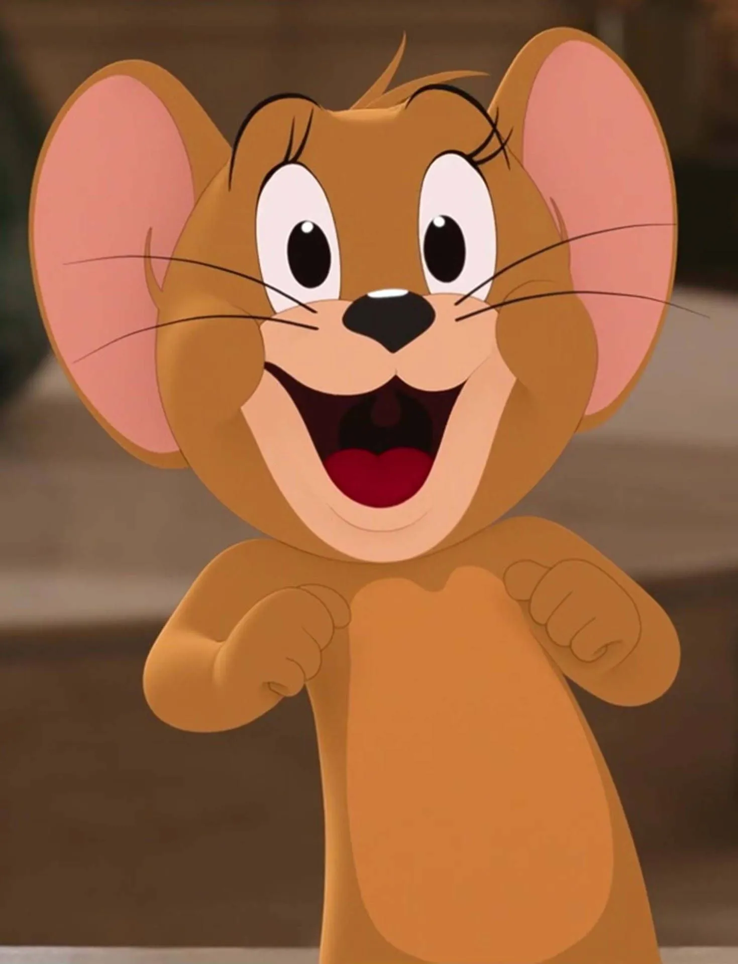 Jerry Standing Alone with Huge Smile and Brown Background