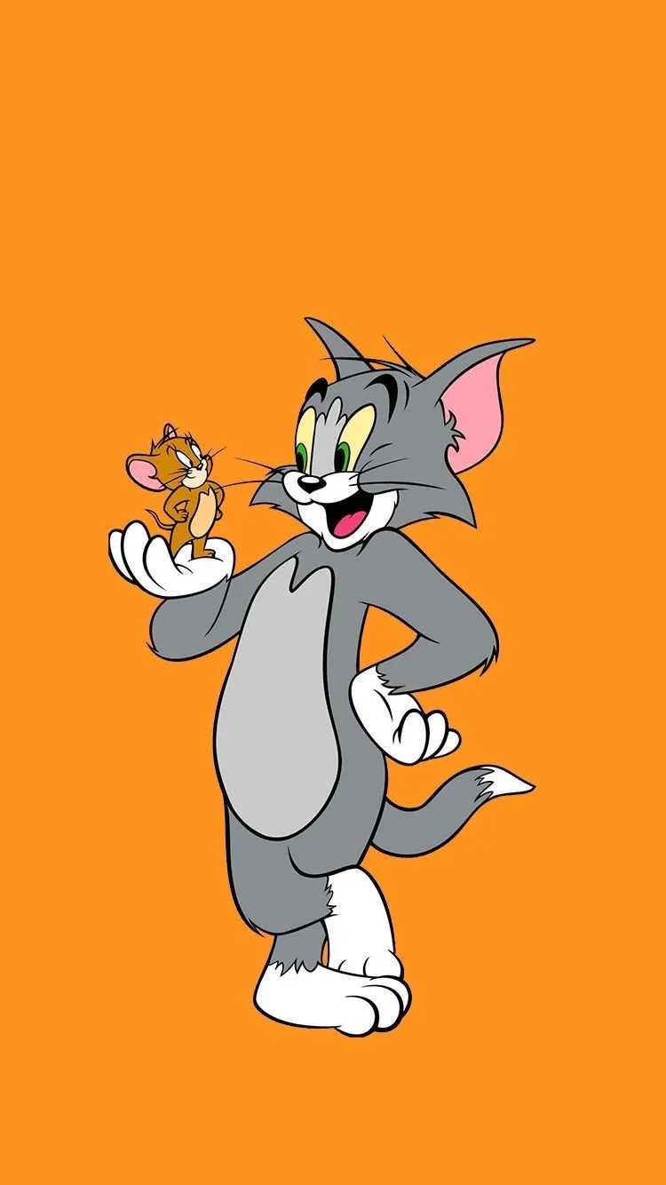 Jerry waving on an orange background looking happy playful