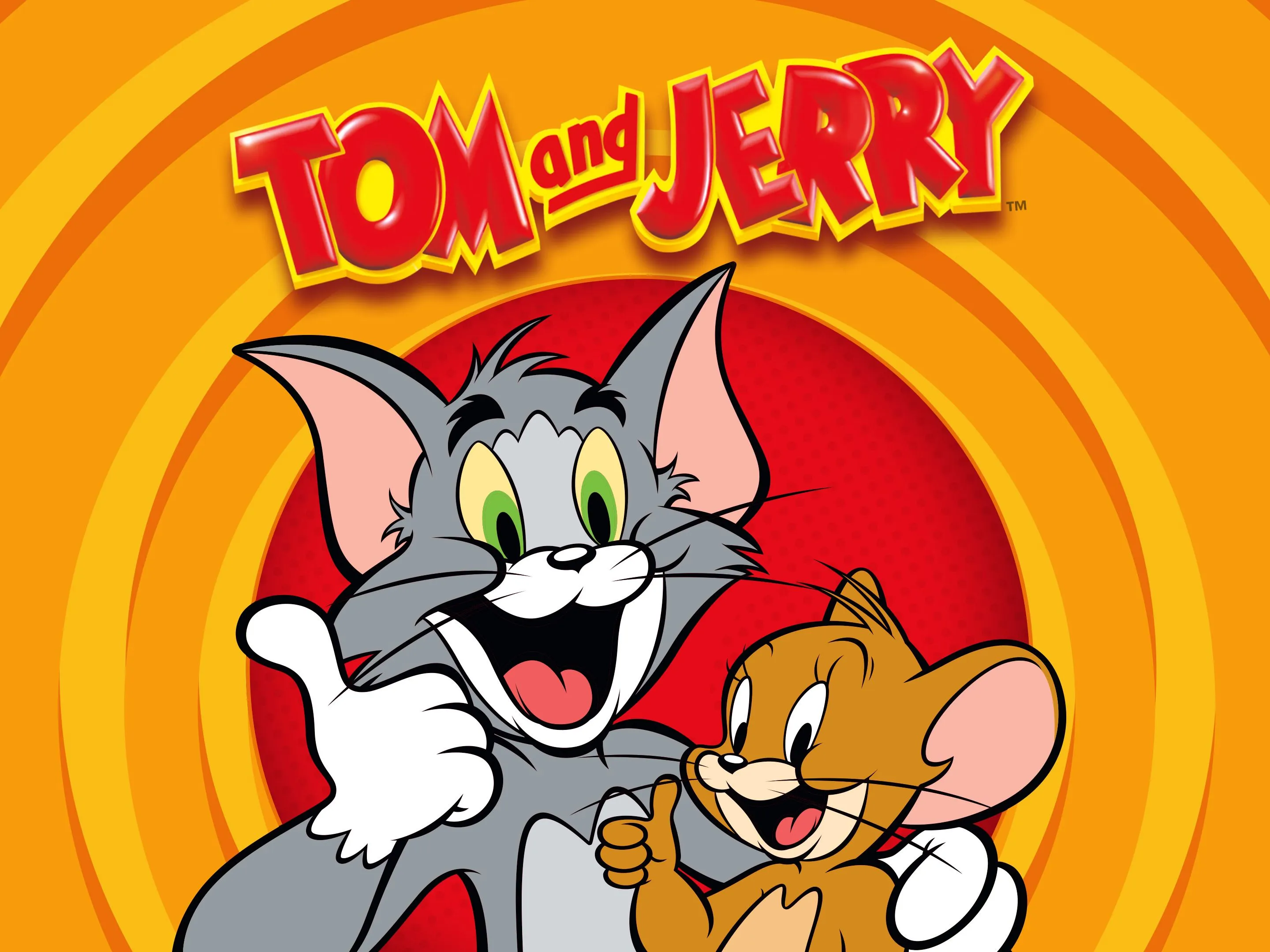 Retro Orange Background with Happy Tom and Jerry Together