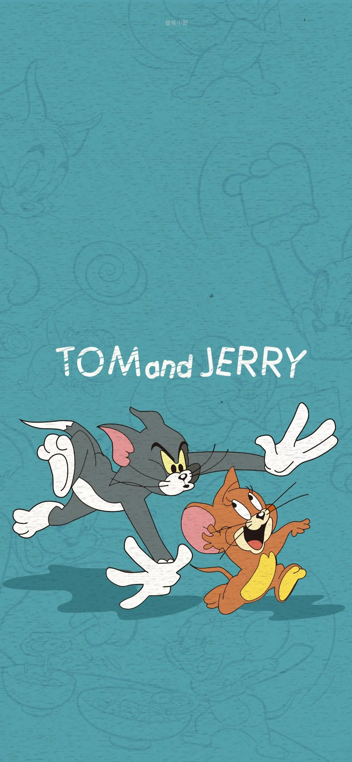 Simple Blue Background with Tom and Jerry Cartoon Pose