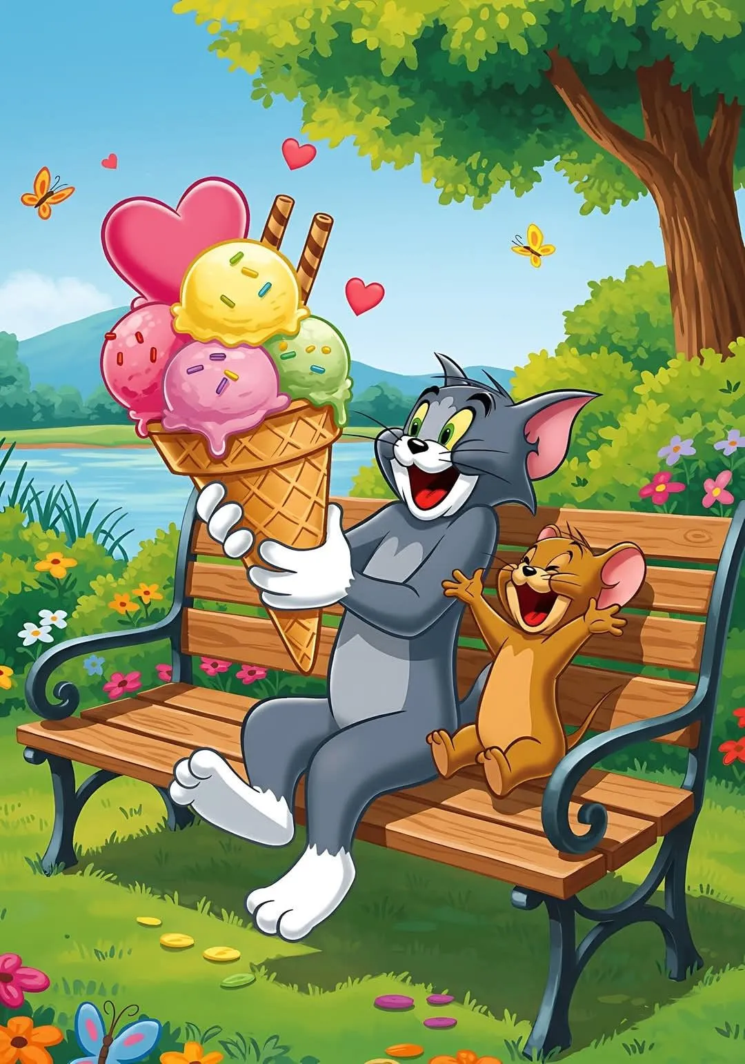 Spring Season Poster with Flowers and Tom and Jerry Joy