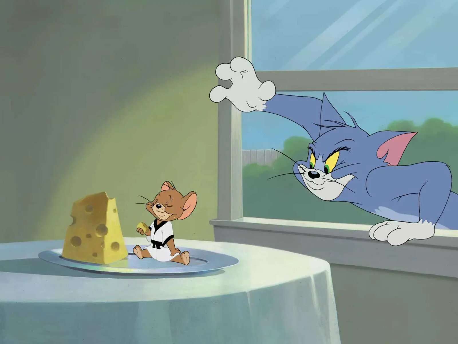 Tom and Jerry bathing with bubbles in a large tub wallpaper