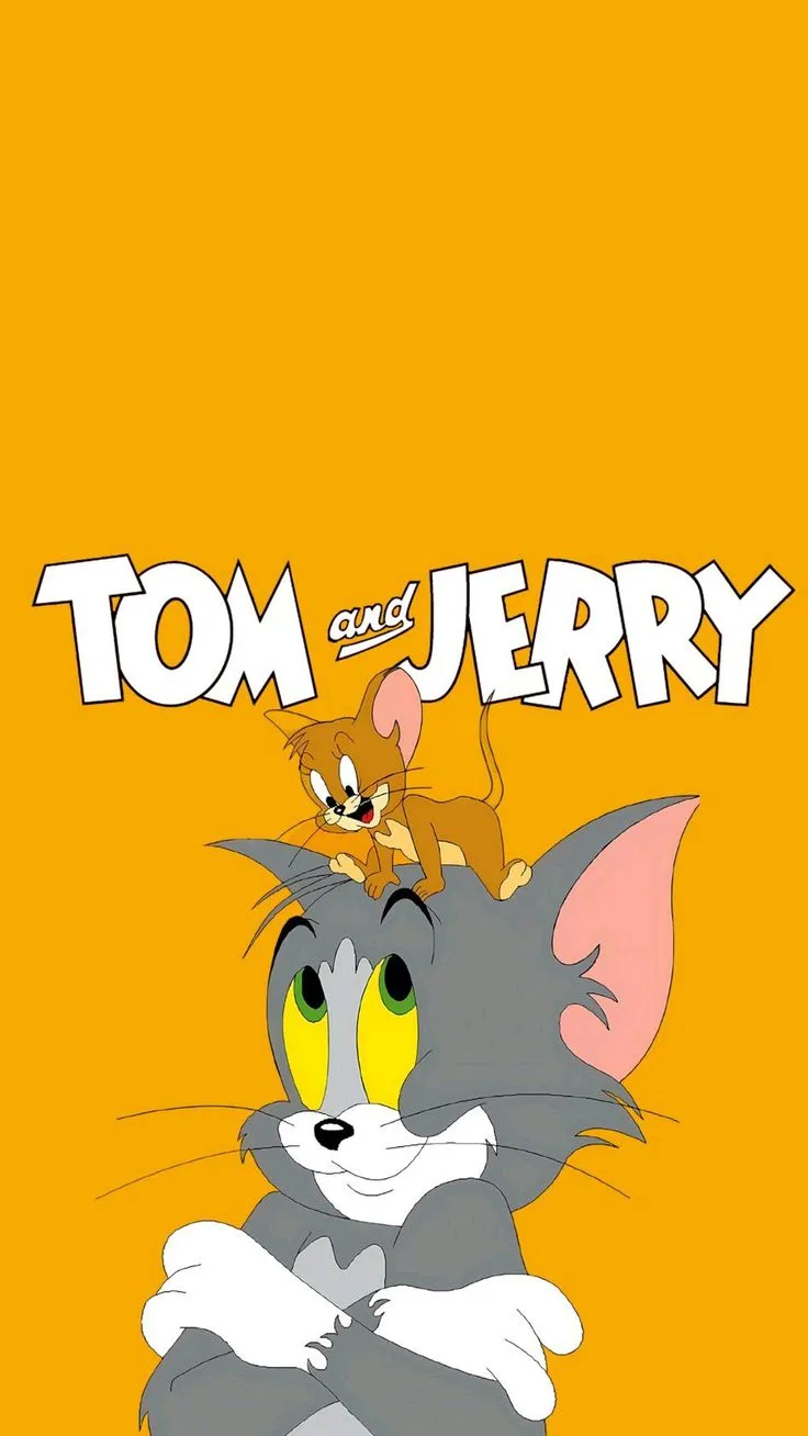 Tom and Jerry Cartoon Logo on a Vibrant Orange Background