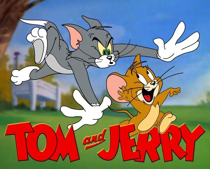 Tom and Jerry Classic Logo with Colorful Outdoor Background