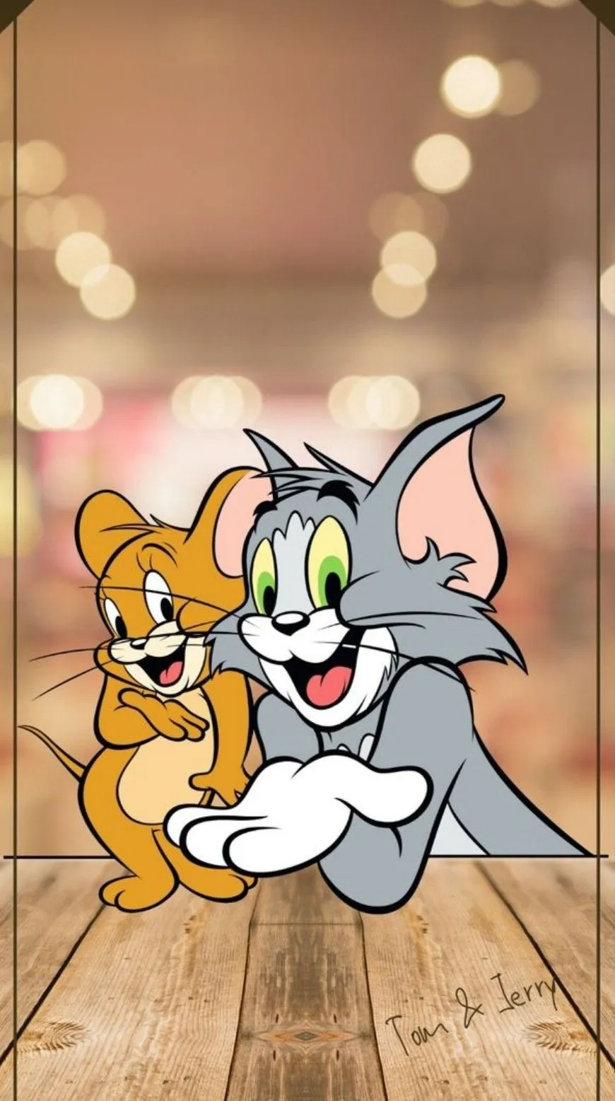 Tom and Jerry Embracing with Hearts Floating Around