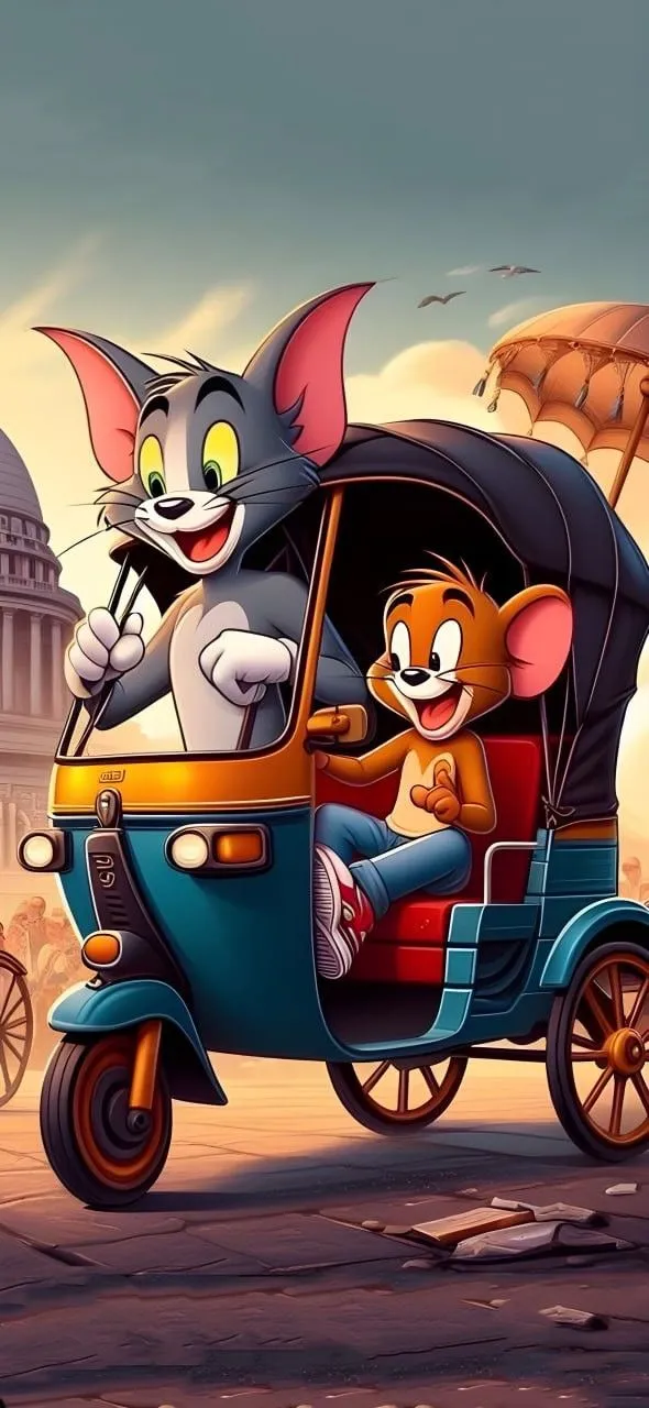 Tom and Jerry Enjoying Ice Cream Together on Bright Day