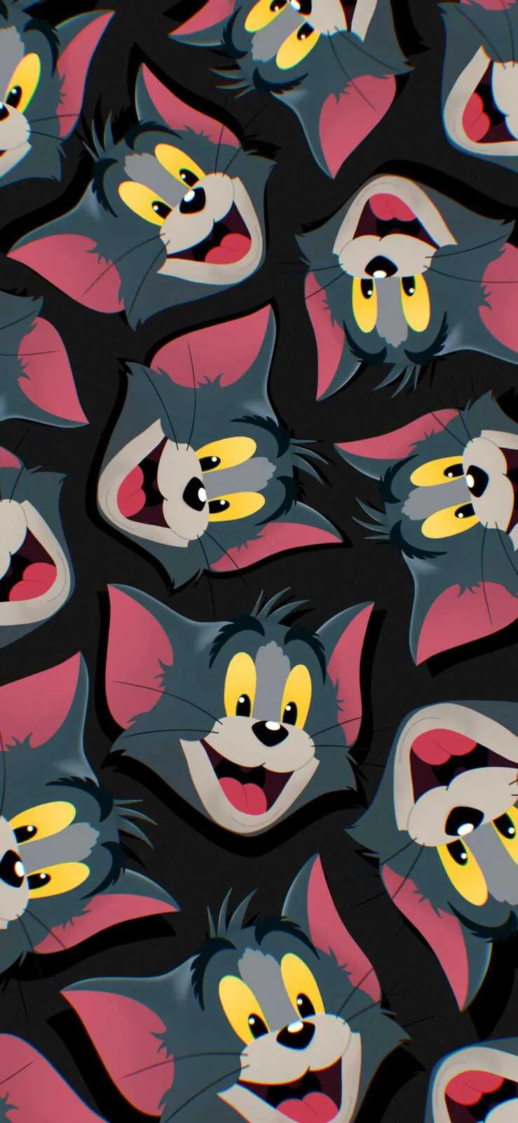 Tom and Jerry Faces Pattern in a Colorful and Dark Background