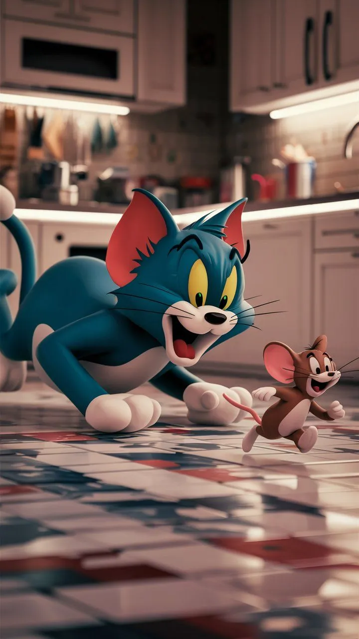Tom and Jerry Fighting Again in Classic Kitchen Scene