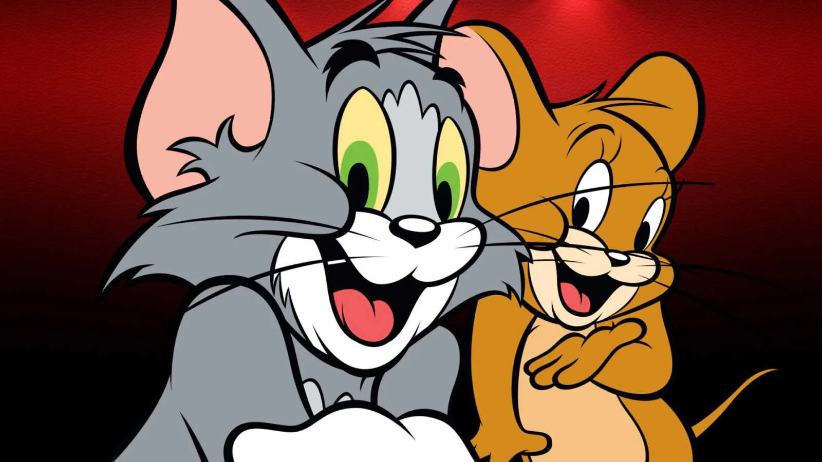 Tom and Jerry Happy and Close in a Warm Red Background
