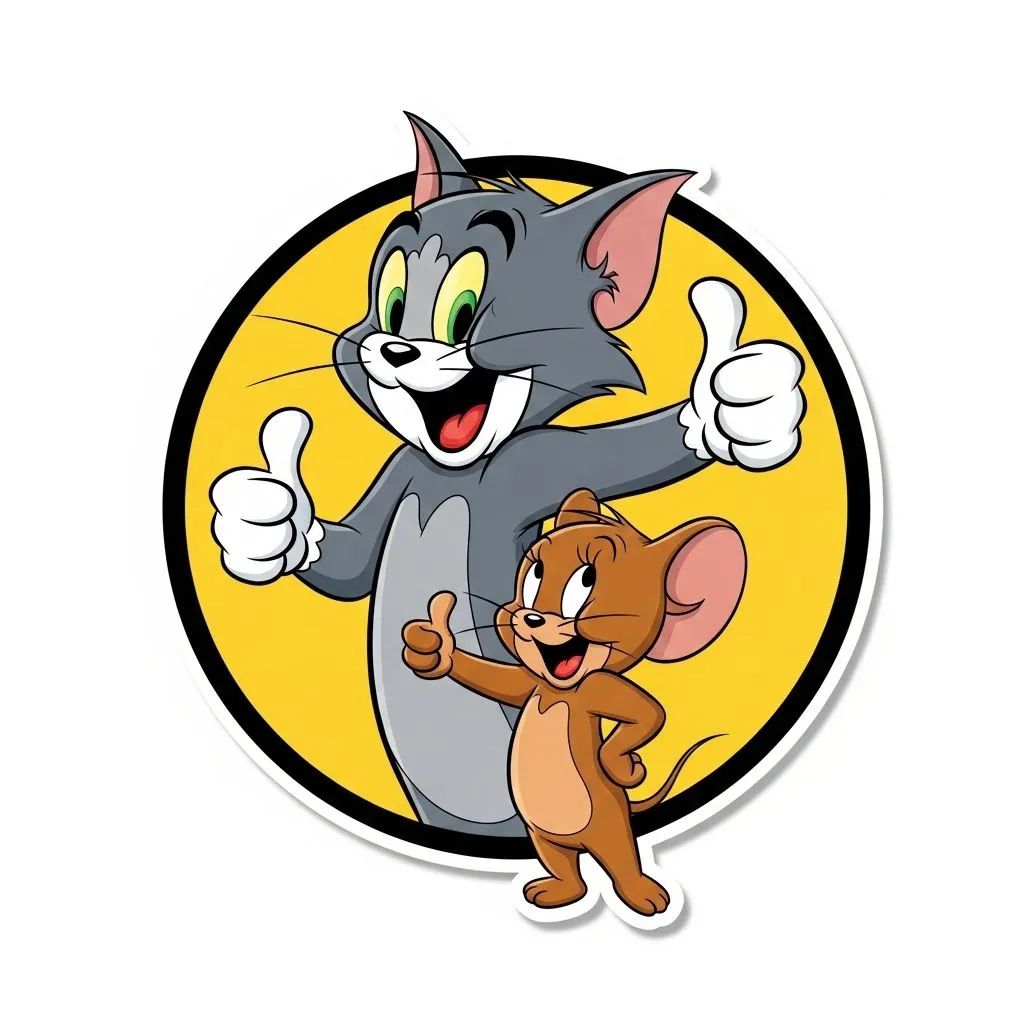 Tom and Jerry Happy Faces Inside Circle with Blue Background