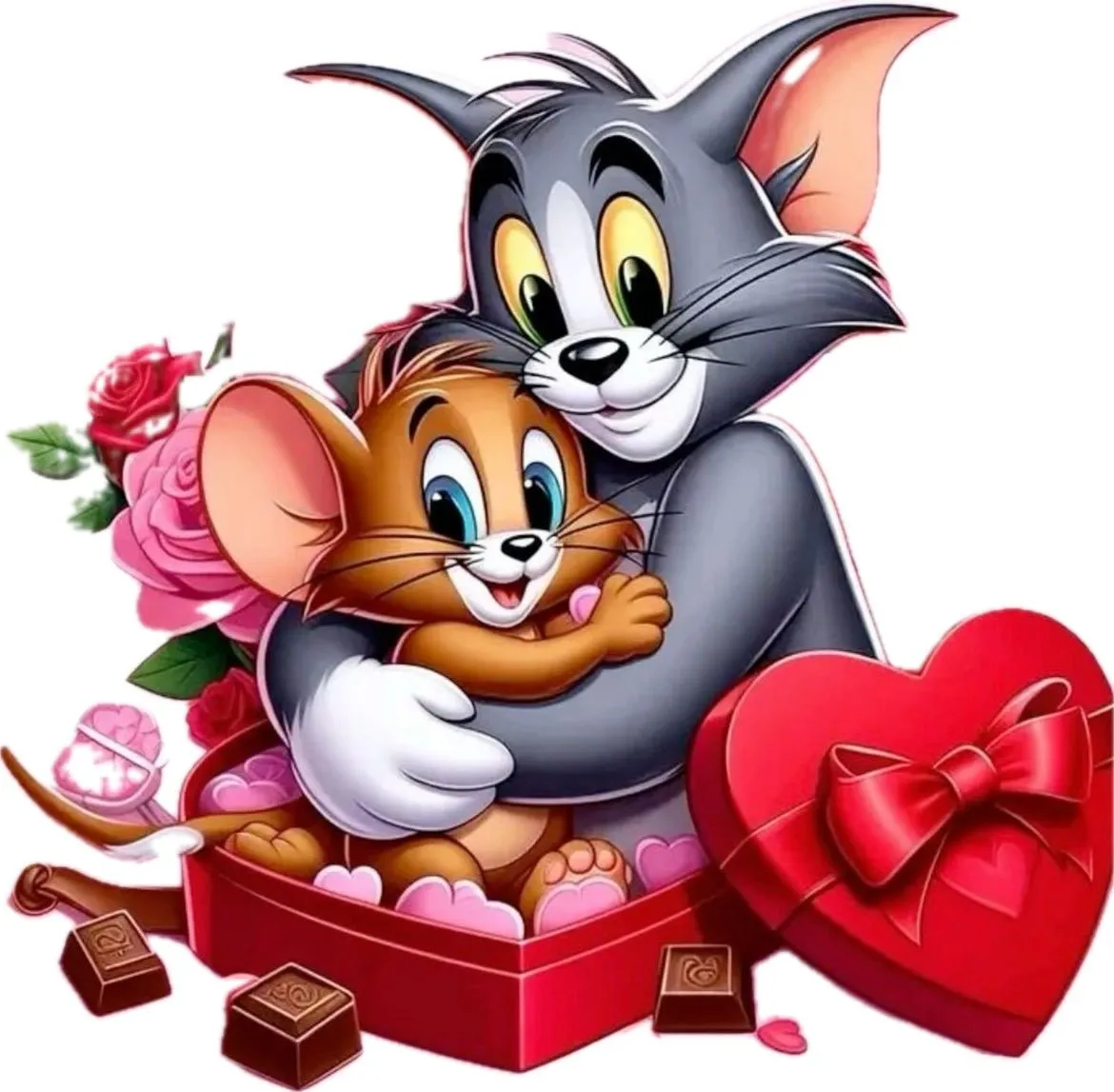 Tom and Jerry Holding Heart Shaped Gift in Love Theme