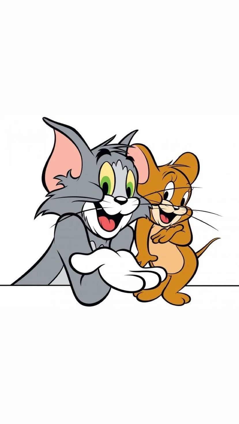 Tom and Jerry Hugging in Cute Cartoon Style on White