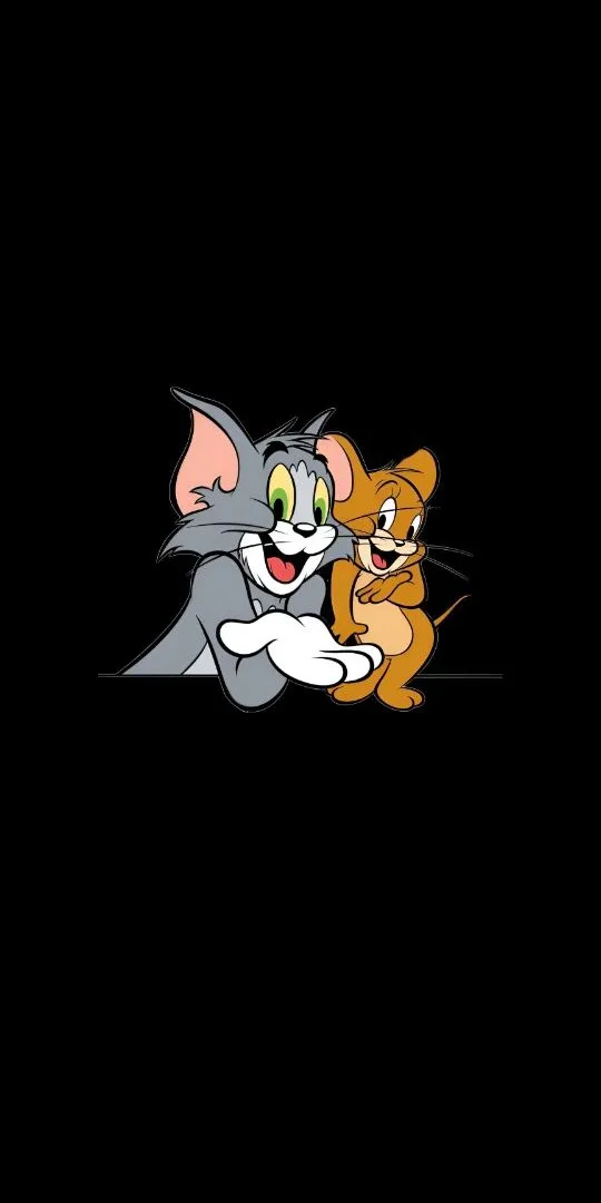 Tom and Jerry hugging on a black background wallpaper