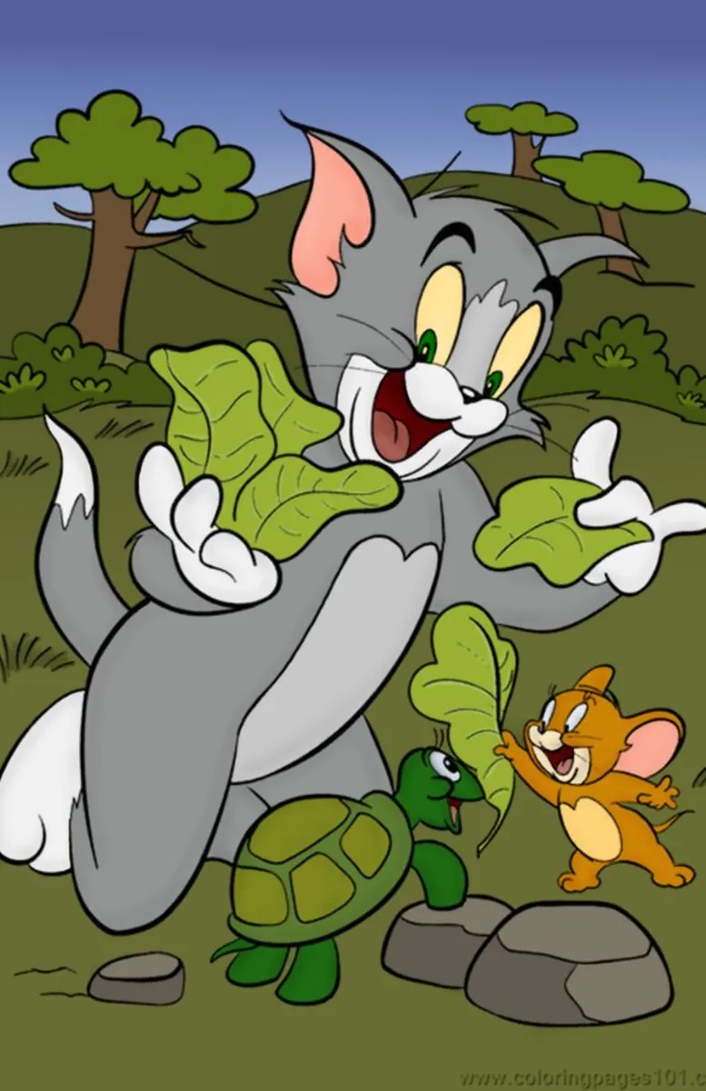 Tom and Jerry in a Forest Scene with Trees and Bushes