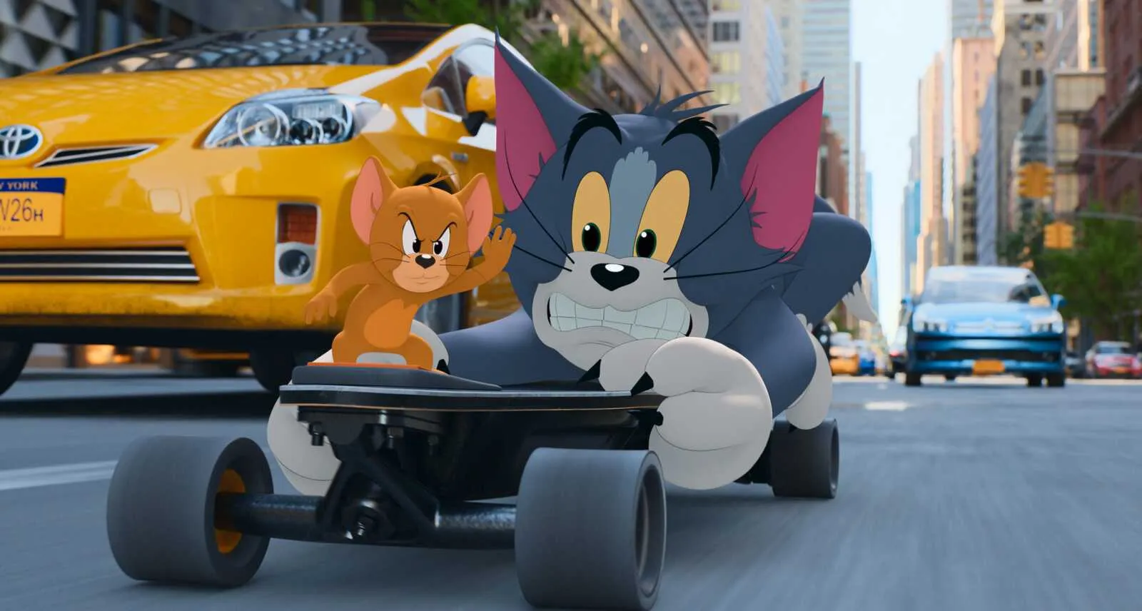 Tom and Jerry in a Modern City Scene with Cars and Streets