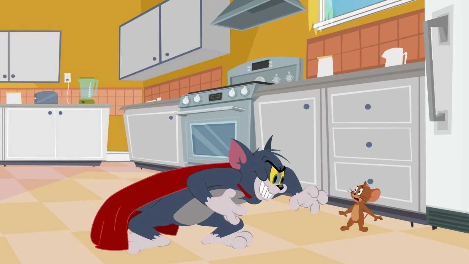 Tom and Jerry Kitchen Chase Scene with Bright Colors