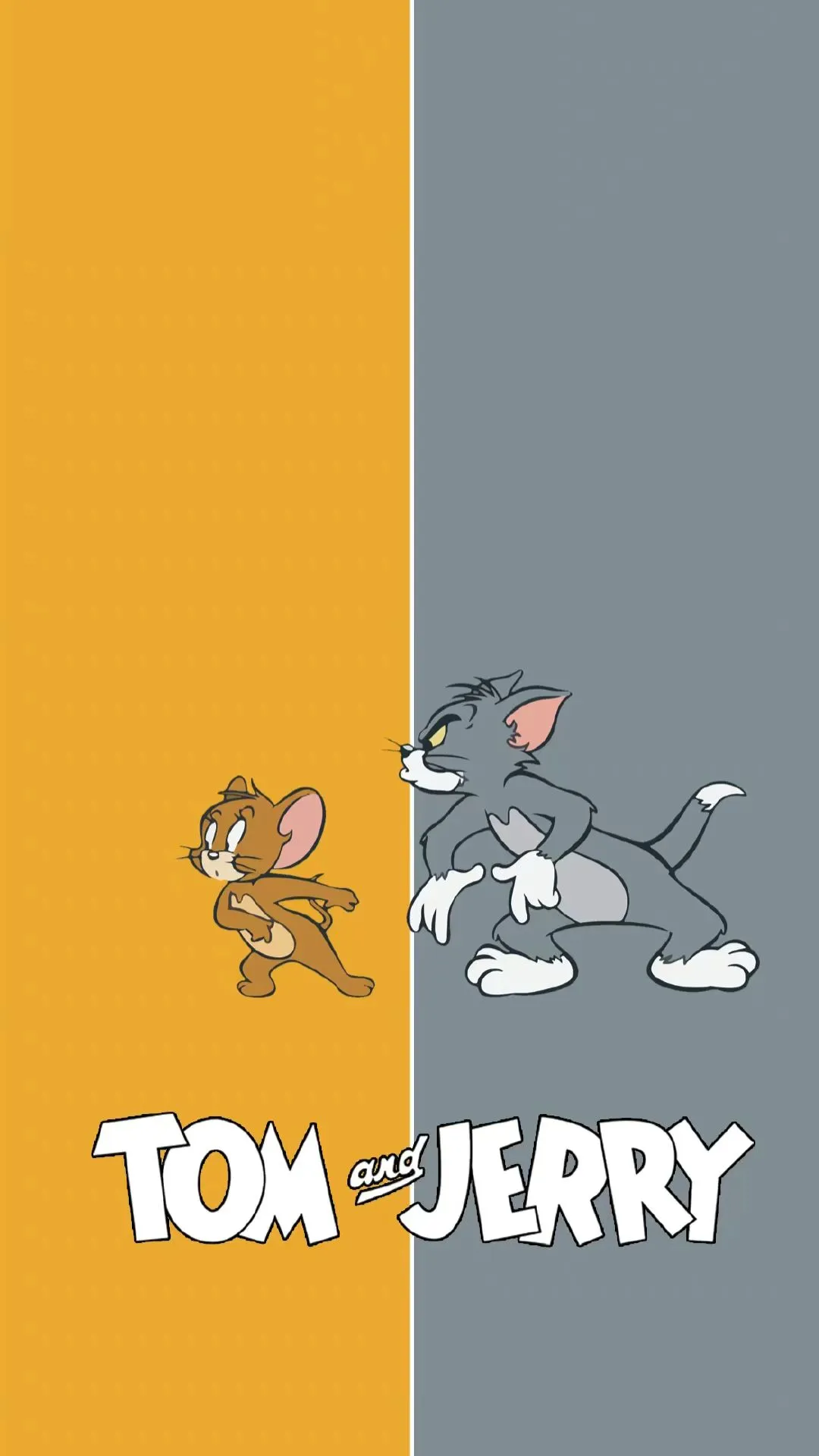 Tom and Jerry Logo with Orange and Gray Split Background