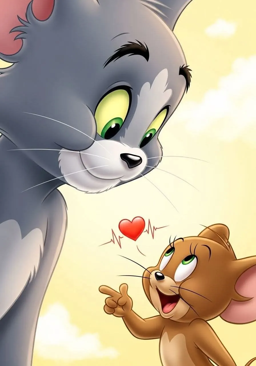 Tom and Jerry Looking at Each Other with Love and Care