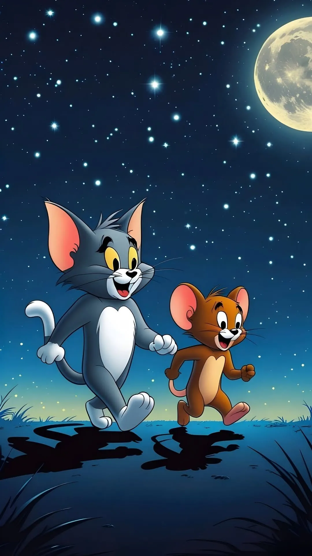 Tom and Jerry Looking at the Moon Together wallpaper