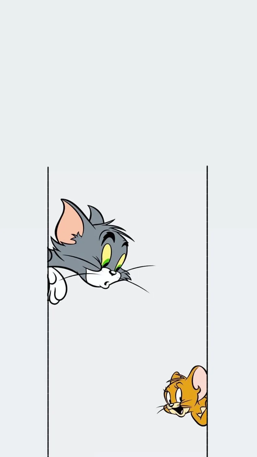 Tom and Jerry looking through a white vertical gap