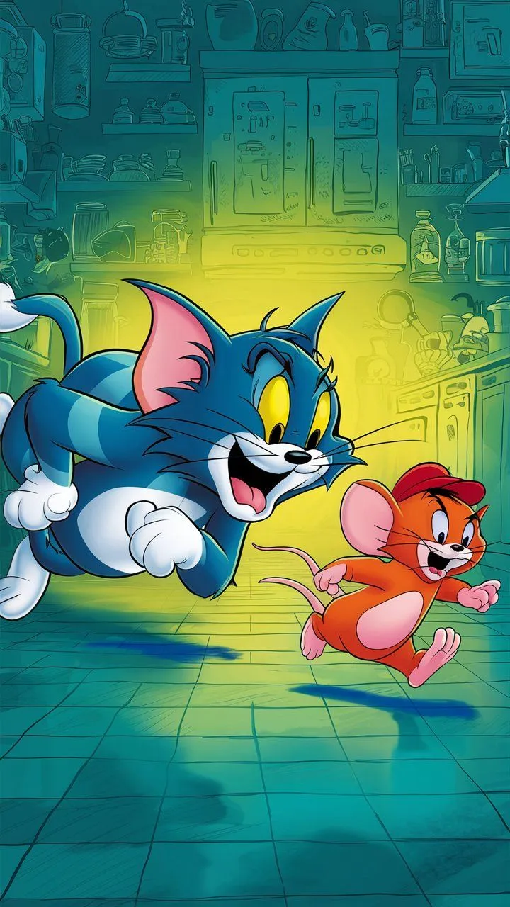 Tom and Jerry Peeking Out from a Brick Wall Window