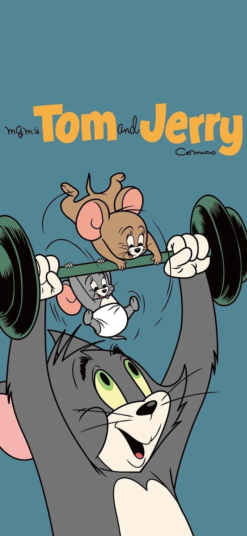 Tom and Jerry Peeking Out from Behind Wall with Smile