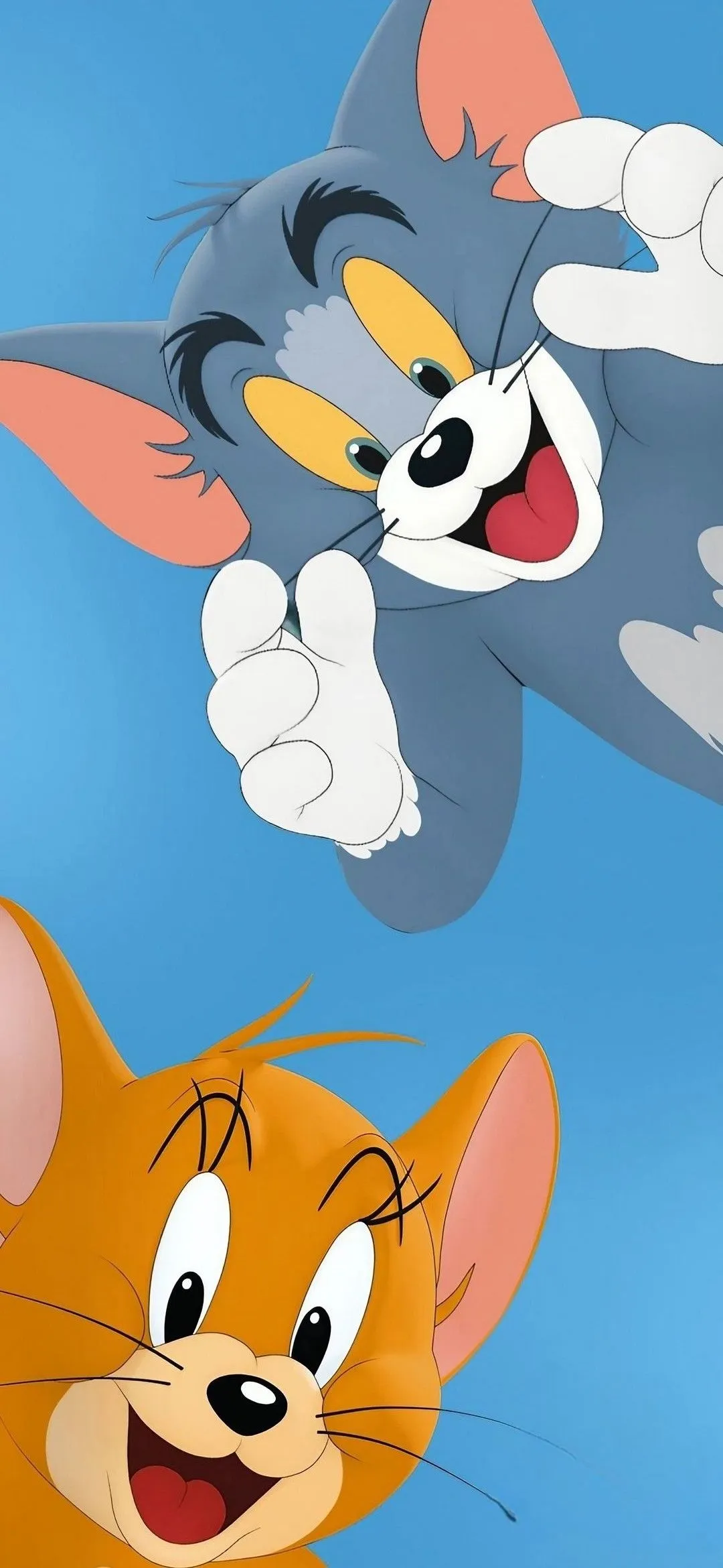 Tom and Jerry Peeking Out with Blue Background wallpaper