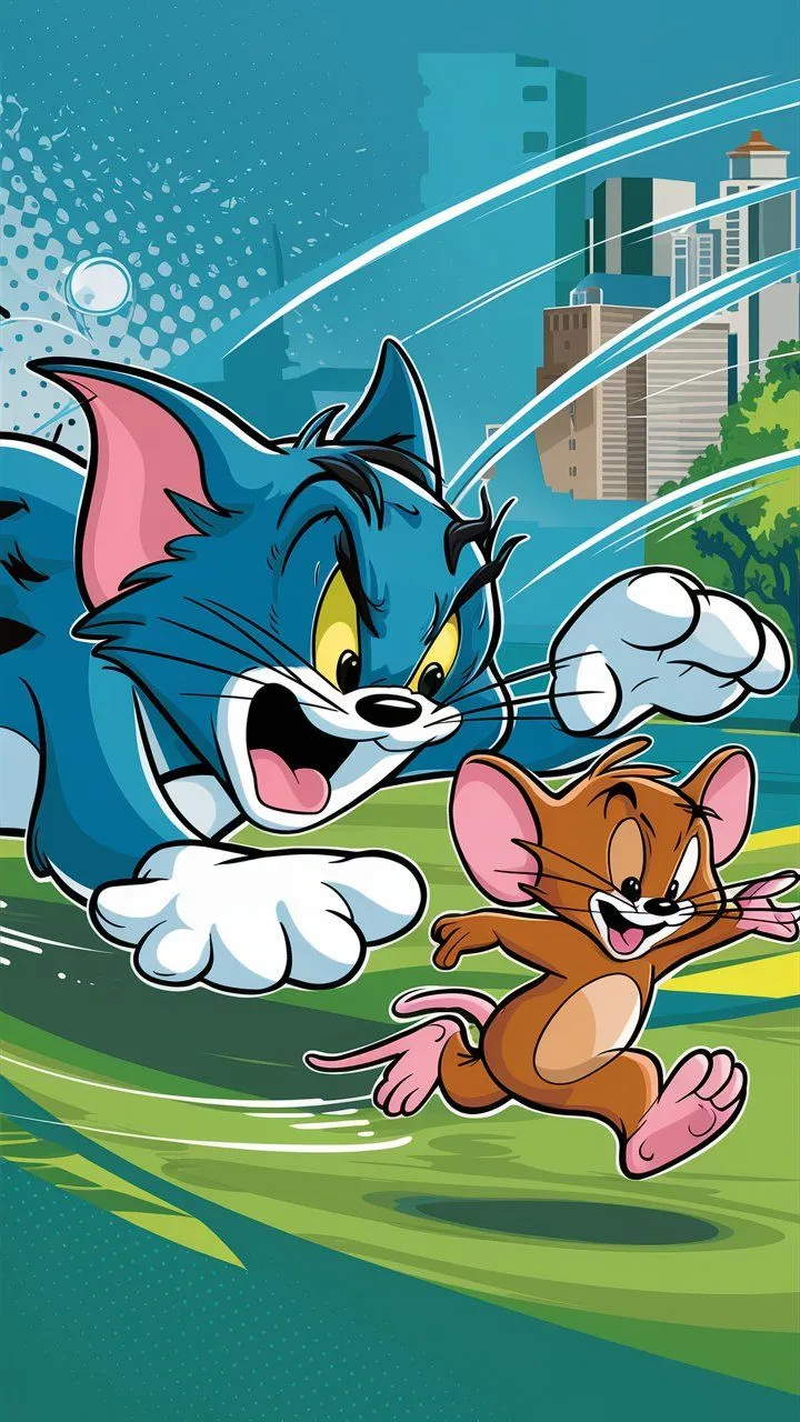 Tom and Jerry Playing in the Yard on a Rainy Day wallpaper
