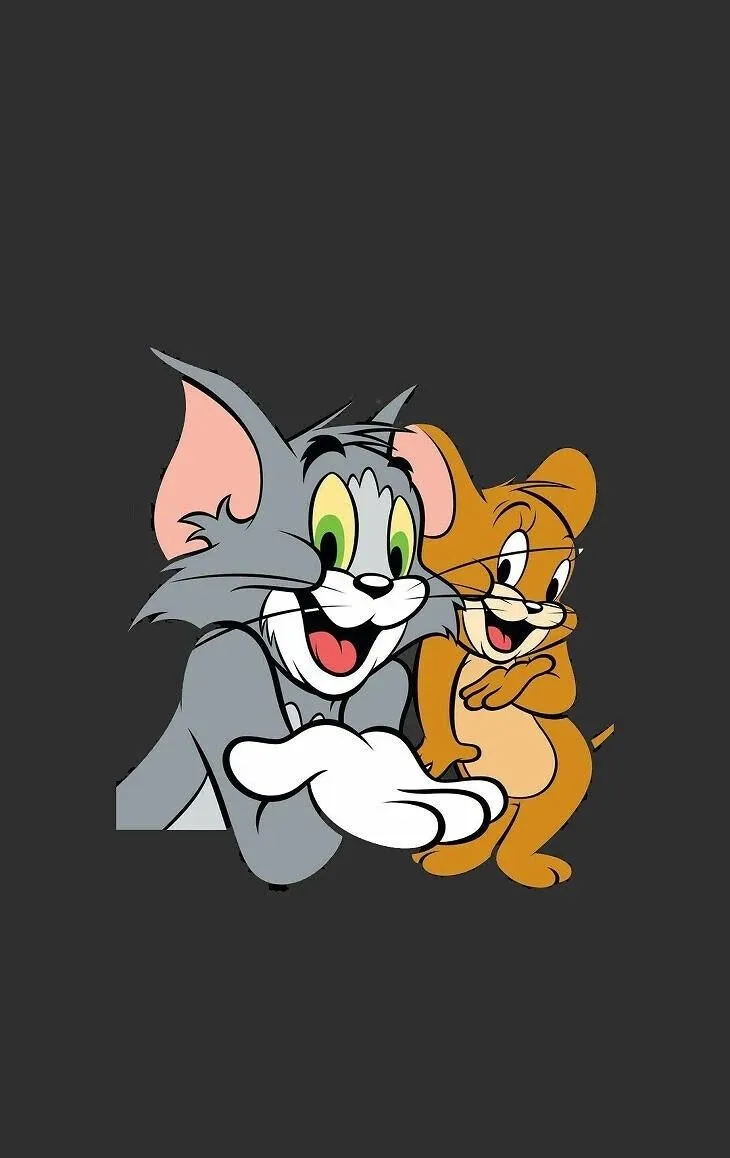 Tom and Jerry posing together on a black background