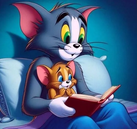 Tom and Jerry reading a big book together wallpaper