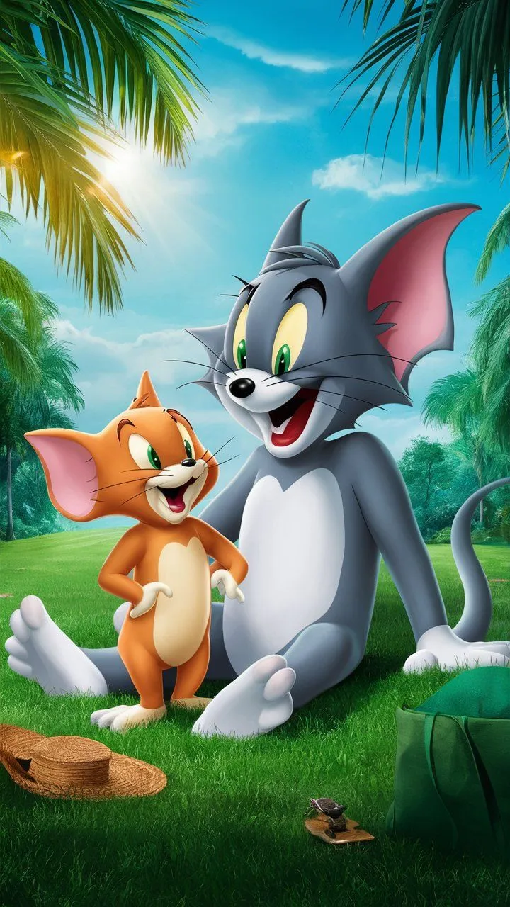 Tom and Jerry Relaxing Together on a Bright Day wallpaper
