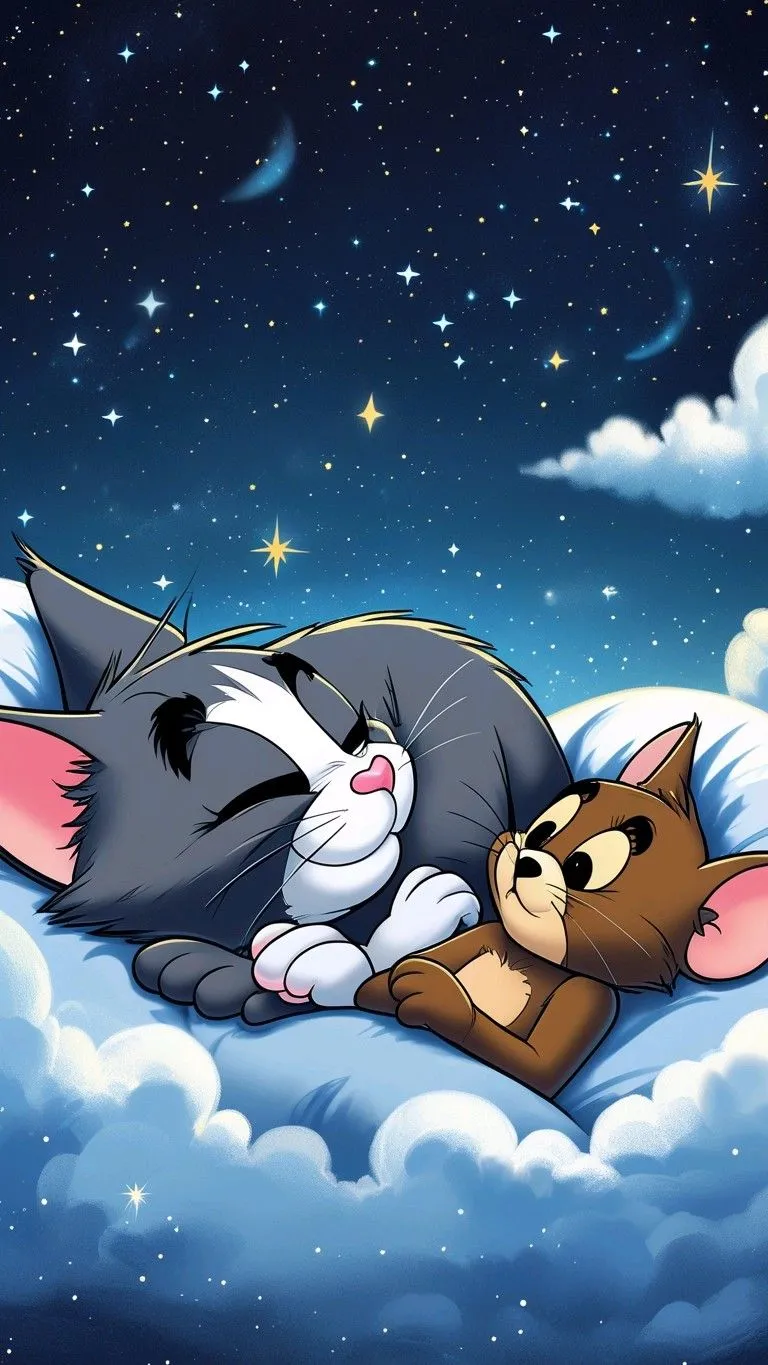Tom and Jerry Relaxing Under a Starry Night Sky wallpaper