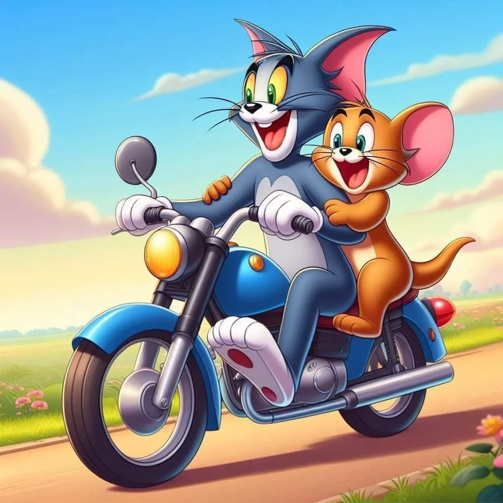 Tom and Jerry Riding Bike Together on a Sunny Day wallpaper