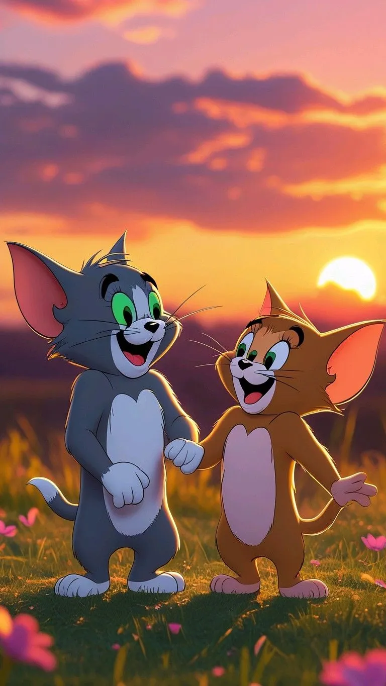 Tom and Jerry Sharing Happy Time During Sunset Walk