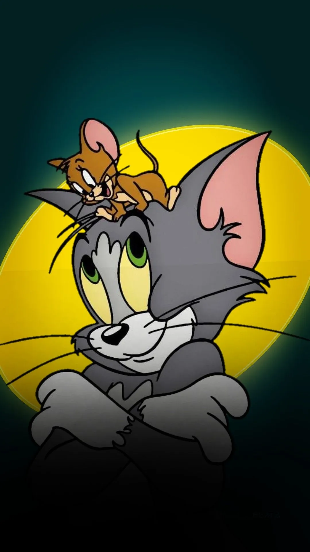 Tom and Jerry Sitting Calmly with Moonlight in Background