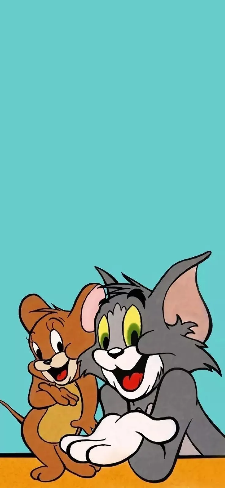 Tom and Jerry Sitting Close Together on a Teal Background