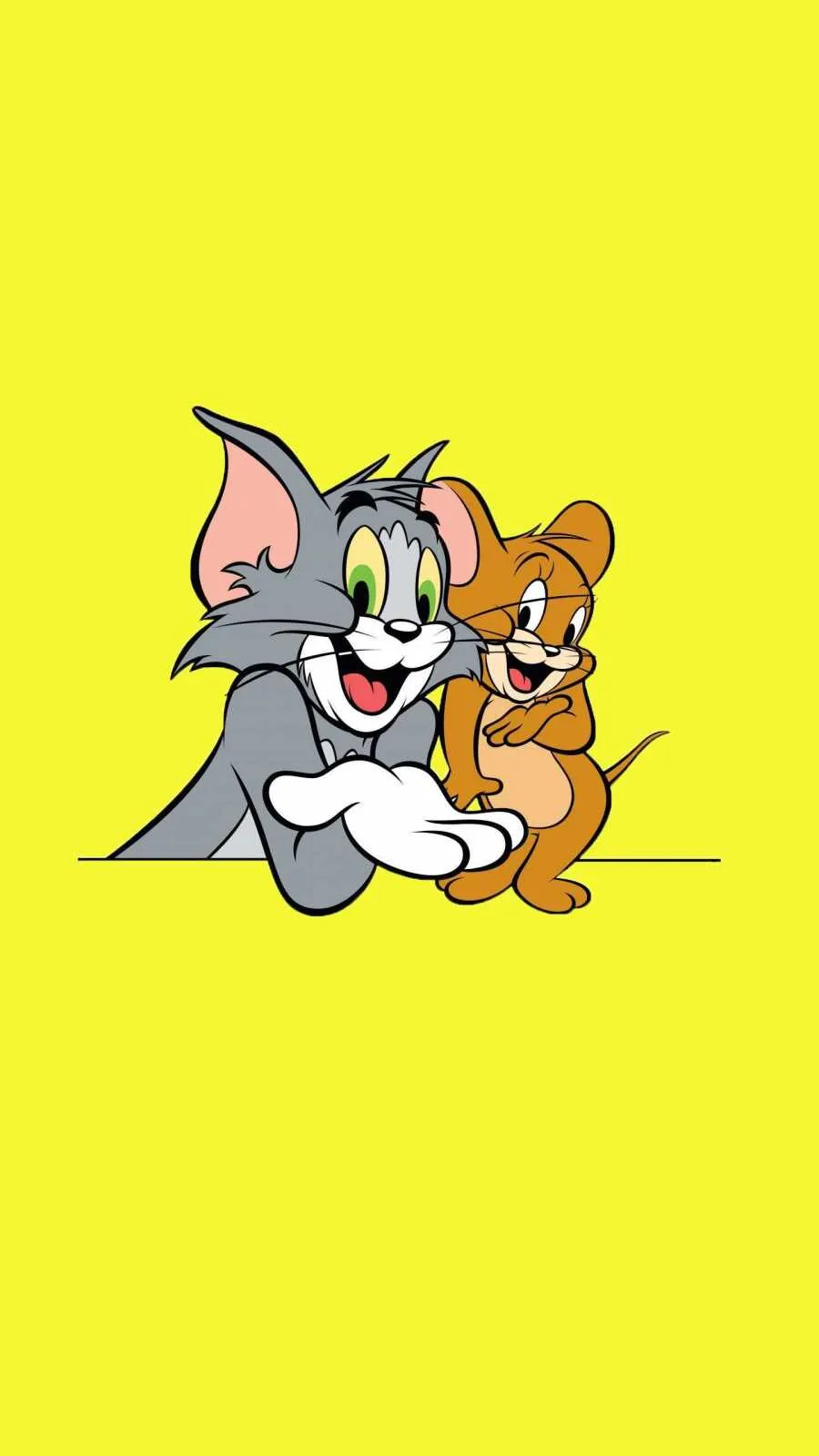 Tom and Jerry Smiling Against a Bright Yellow Backdrop
