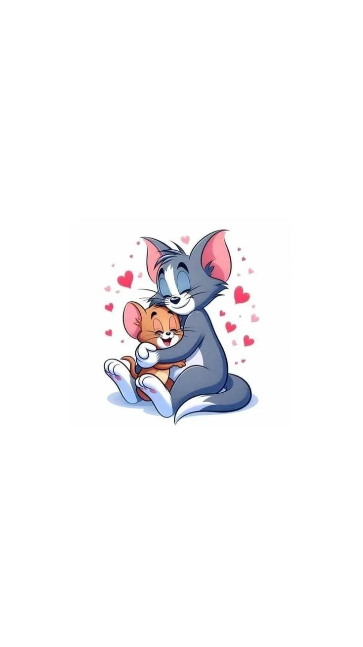 Tom and Jerry smiling happily on a white background