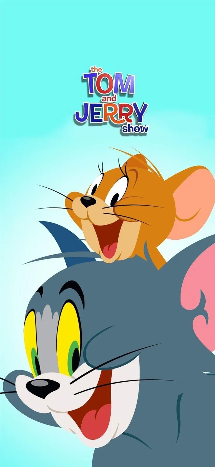 Tom and Jerry Smiling Together on Light Blue Background