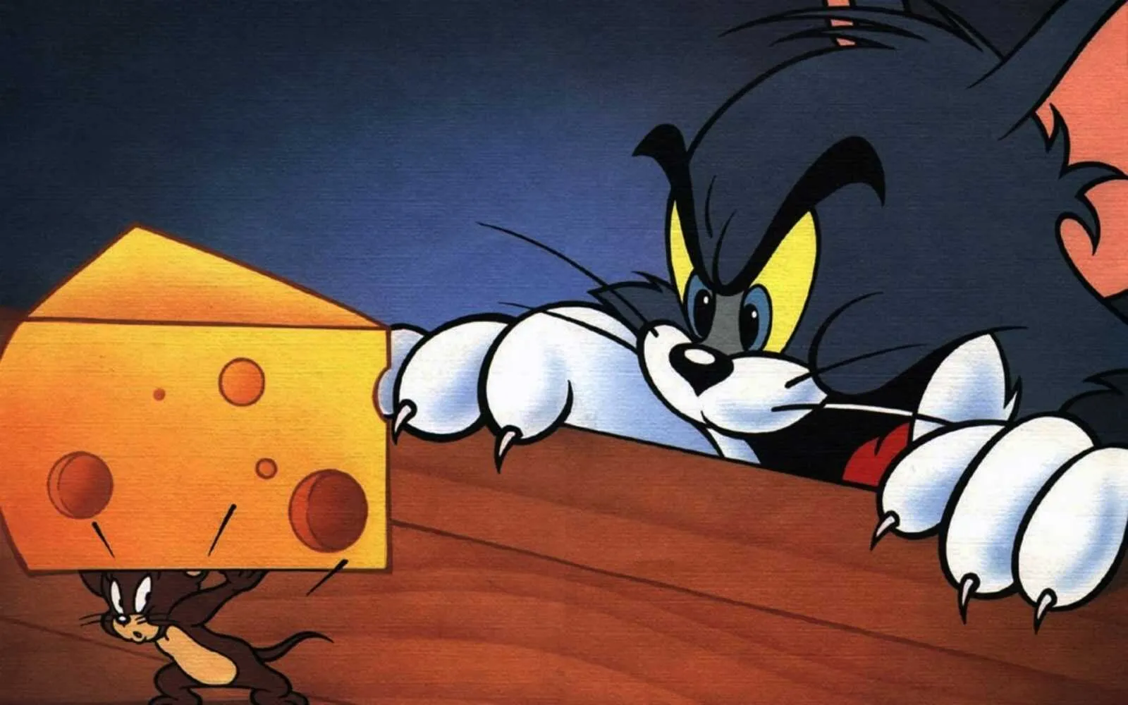 Tom and Jerry Sneaking Around Cheese with Curious Faces